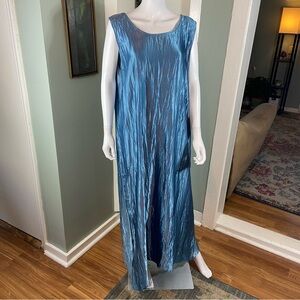 Mina Collection Crinkle Satin Blue Maxi Tank Dress 2X Volup Plus Size